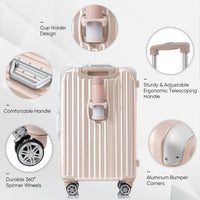 1Pc 28In Aluminum Frame Luggage With Usb Port, Vacation Carry On Suitcase With Spinner Wheels And Tsa Lock, Travel Trolley Case For Short Business Trips, Beach Holidays, Pink Pink Abs Pc