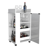 Baltimore Bar Cart With Casters, Glass Door And 2 Side Shelf White Primary Living Space Modern Rectangular Particle Board Engineered Wood Medium 40 55In