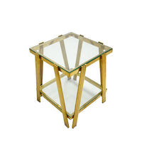 20 Inch Square End Table, Modern Stainless Steel End Table, Double Layer Clear Tempered Glass Coffee Table, Side Table With Storage, For Living Room Home Office, Gold Clear,Gold Open Storage Square