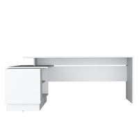 Emery L Shaped 70" Wide Desk With One Cabinet And Two Open Shelves White Computer Desk Office Modern Freestanding Rectangular Shelves Desk Rectangular Particle Board