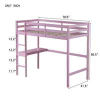 Twin High Loft Bed, Rubber Wood Loft Bed With Safety Guardrail, Built In Desk, Ladder,Pink Twin Pink Abs Rubber Steel Q235 ,Rubber Wood