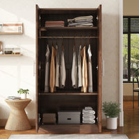 2 Door Wooden Wardrobe Armoire With 3 Storage Shelves, Brown Brown Solid Wood Mdf