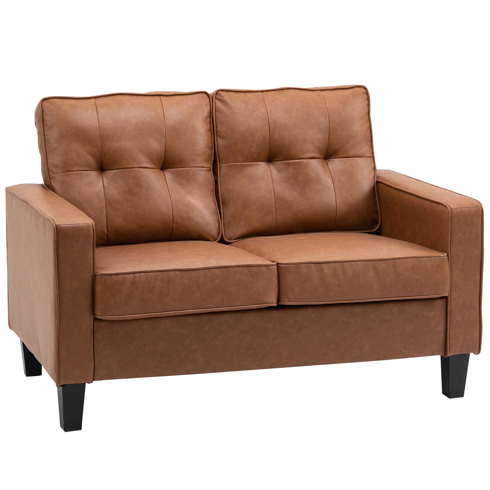 Homcom 51" Wide Loveseat With Armrest, 2 Seater Tufted Pu Leather Double Sofa, Brown Brown Pu Leather