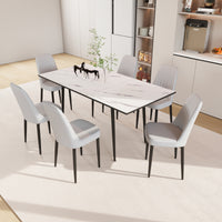 An Expandable Dining Table Set For 2 6 People, Equipped With Pu Fabric Thick Cushioned Dining Chairs And An Elegant And Spacious Dining Tablekitchen Table And Chair Set, With Black Metal Legs Grey