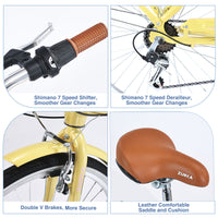 7 Speed, Steel Frame, Multiple Colors 24 Inch Ladies Bicycle Cycling Yellow Garden & Outdoor Steel