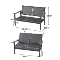 Sinclair 4Pc Chat Set Grey Metal Mesh Wood Fabric
