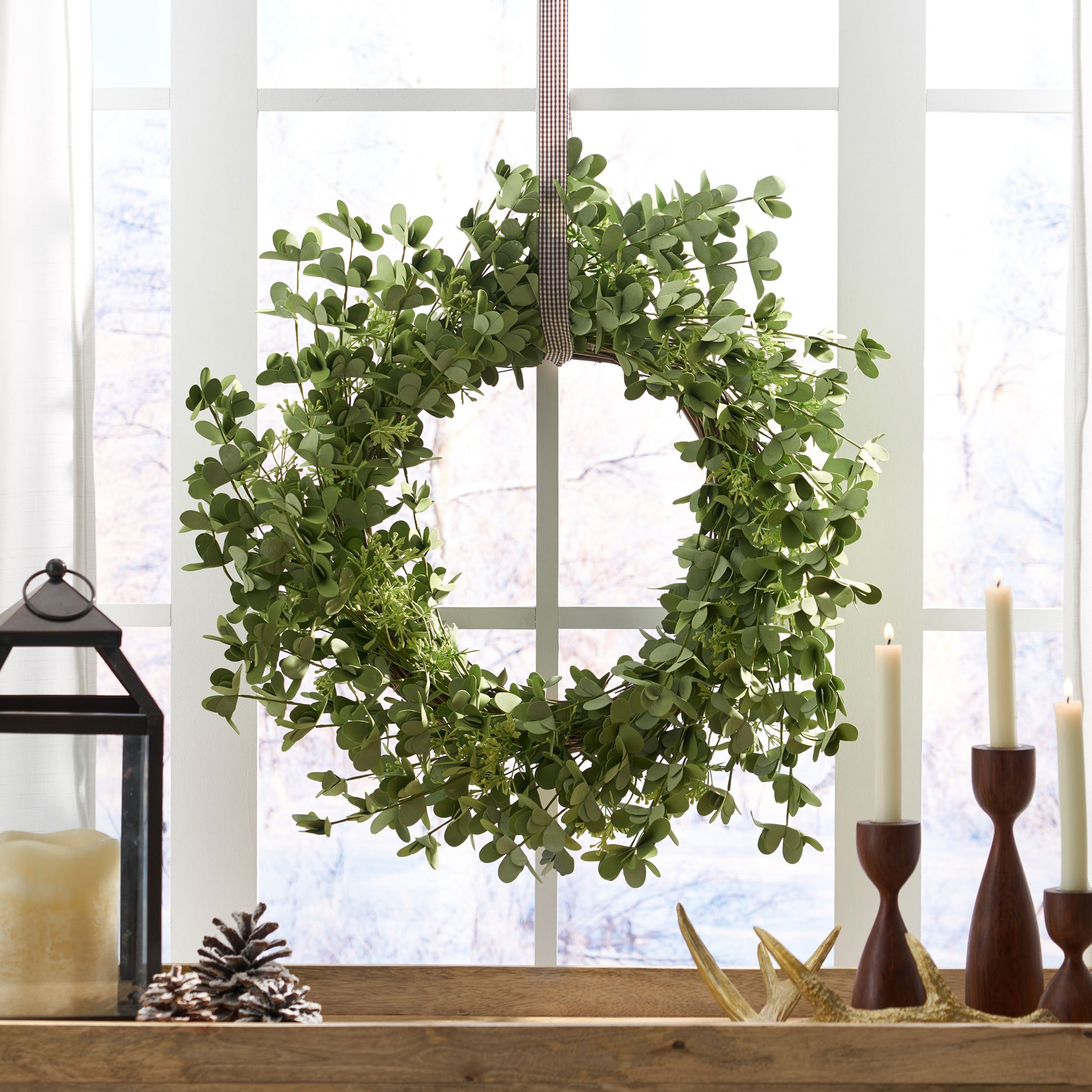 27" Oxalis Corniculata Wreath Green Polyester