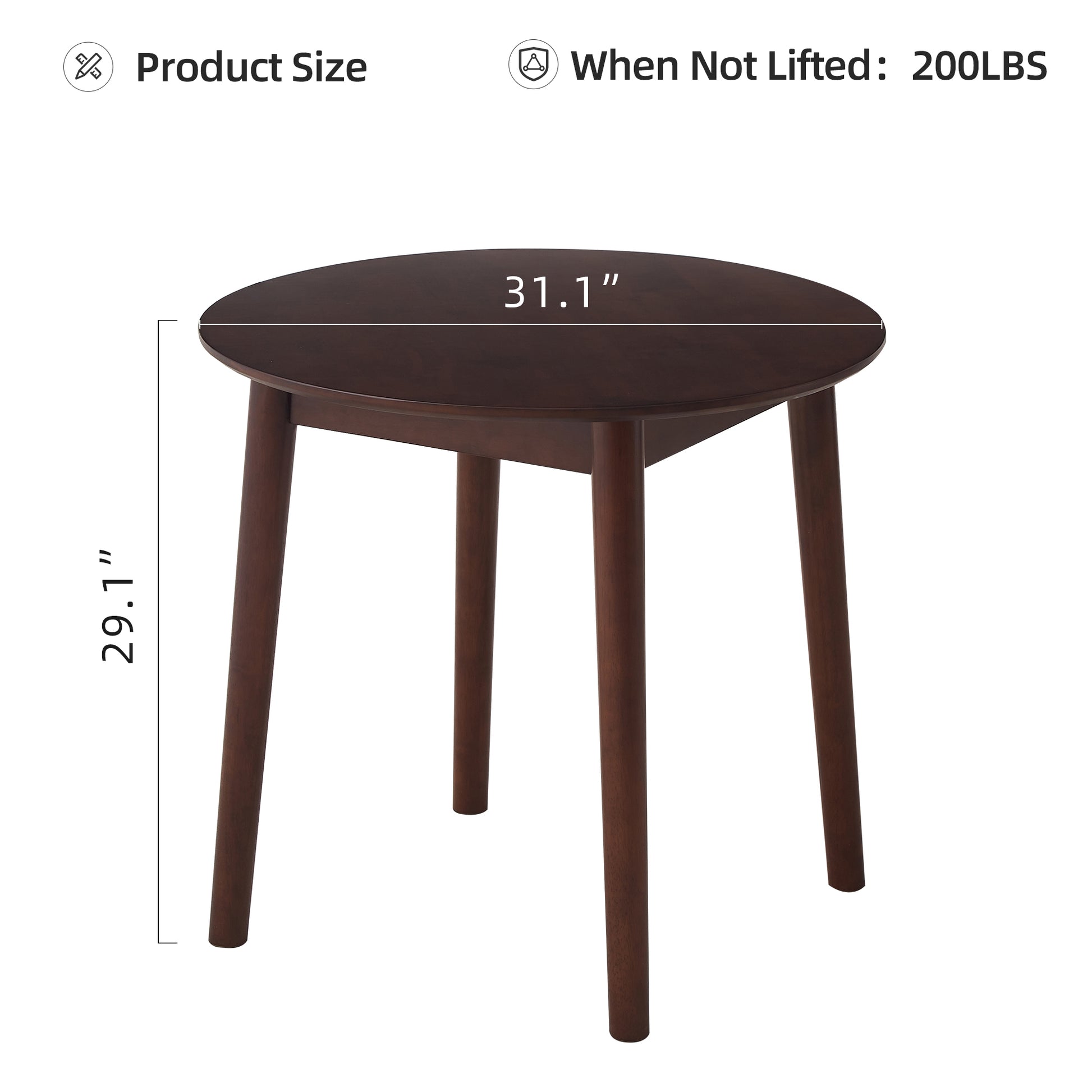 Walnut Round Table, All Solid Wood, Can Sit 2 4 People Diameter 31.5 Inches Walnut Rubber Wood