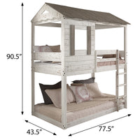 Rustic White Twin Over Twin Bunk Bed With Built In Ladder White Wood