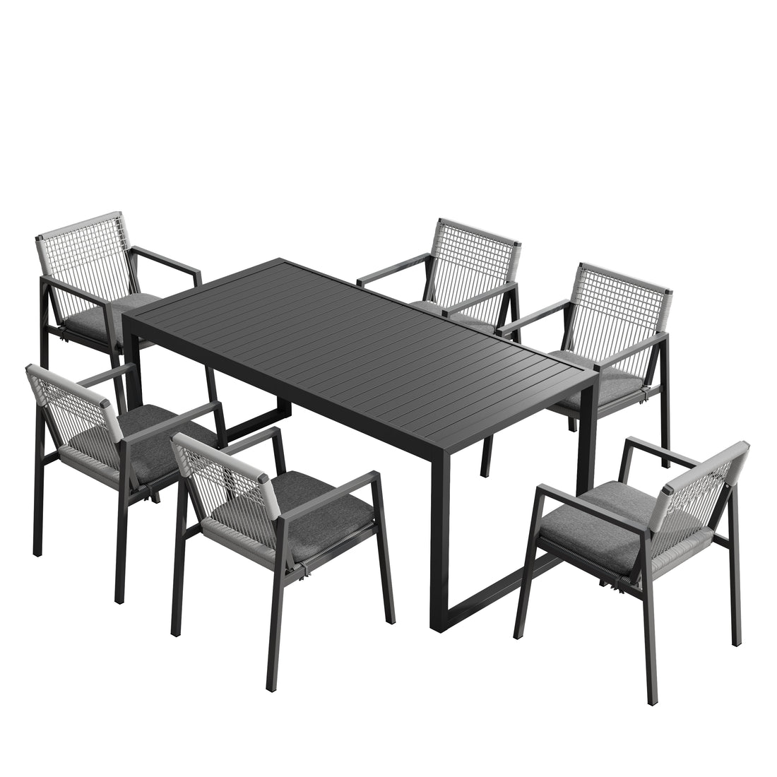 Outdoor Dining Set, Dining Chair Set Of 6 Aluminum Dining Table, Gray Black Black Grey Aluminum