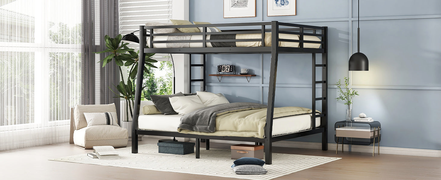 Metal Full Xl Over Queen Bunk Bed For Teens And Adults,Space Saving Noise Reduced No Box Spring Needed, Old Sku W1307S00020 Black Metal