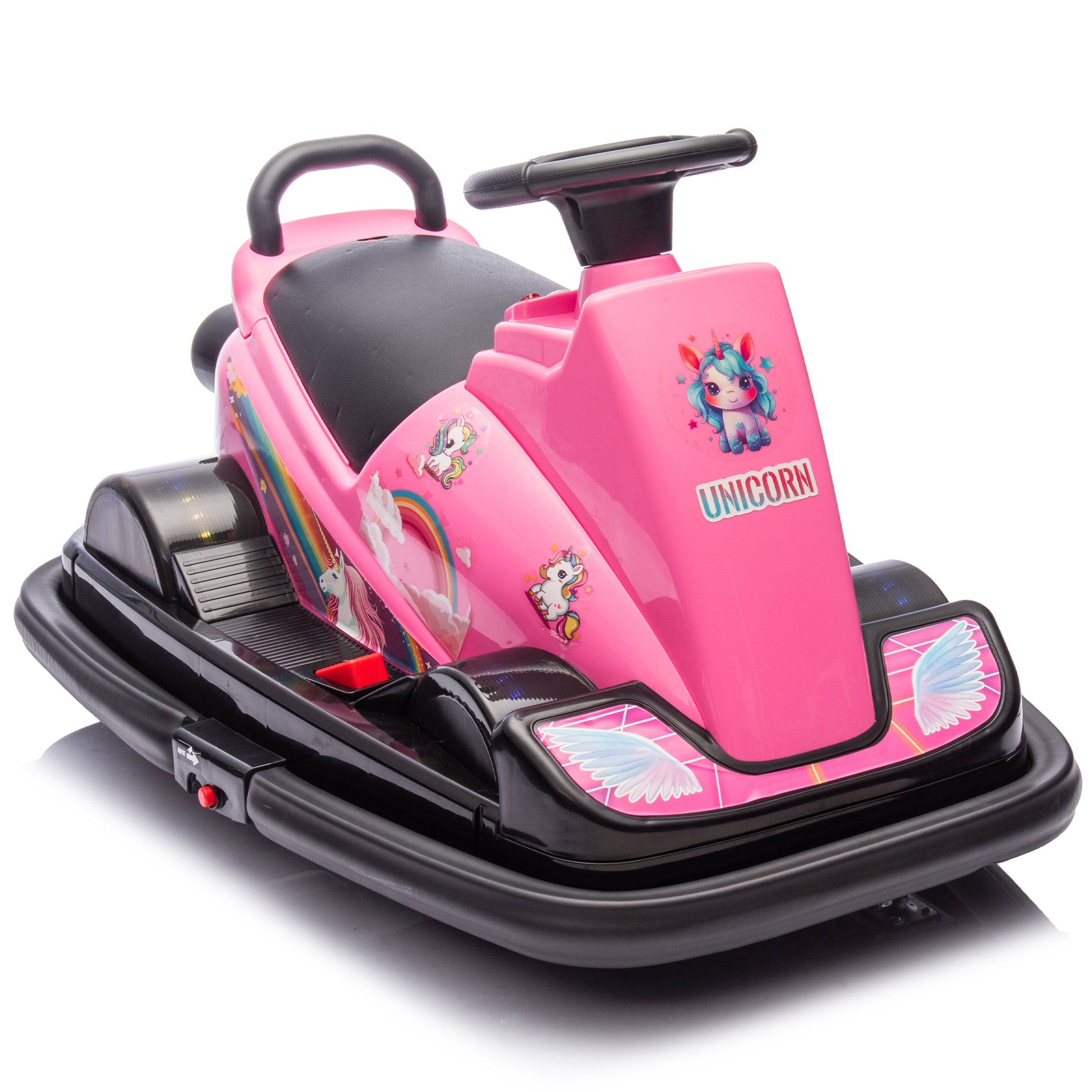 12V Kids Ride On Motor Bumper Car,Integrating System,Rotate 360 Degrees In Place,Collision Triggers Sound Effects And Lights,Four Wheel Waterfall Light,Cute Appearance Design For Kids Aged 3 5. Pink