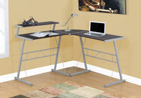 Computer Desk, Home Office, Corner, L Shape, Work, Laptop, Brown Laminate, Grey Metal, Contemporary, Modern Espresso Mdf