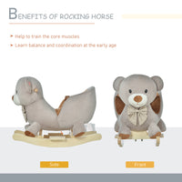 Qaba Kids Rocking Horse, Bear Shaped Plush Toddler Ride On Horse With Sound, Wooden Base & Safety Belt For 18 36 Months, Gray Gray Plush