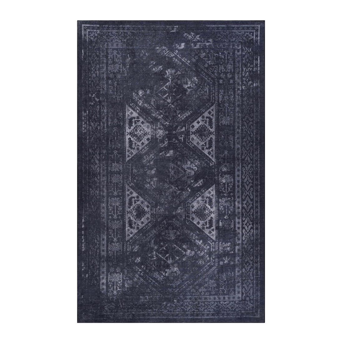 Naar Area Rugs 8X10 For Living Room, Washable Rug, Low Pile, Non Slip, Non Shedding, Foldable, Kid & Pet Friendly Area Rugs For Living Room, Bedroom, Kitchen, Dining Room, Black Gray, 8' X 10' Black Gray Chenille Polyester