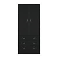 Armoire 71" H, With 2 Doors, 3 Drawers And 1 Hanging Rod, Black Black Solid Wood Mdf Engineered Wood