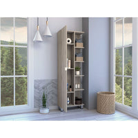 Los Angeles Corner Cabinet, Five Shelves, One Cabinet, Divisions Beige 1 5 18 To 23 In 60 In & Above Bathroom Freestanding Contemporary 5 10 Inches Melamine Particle Board