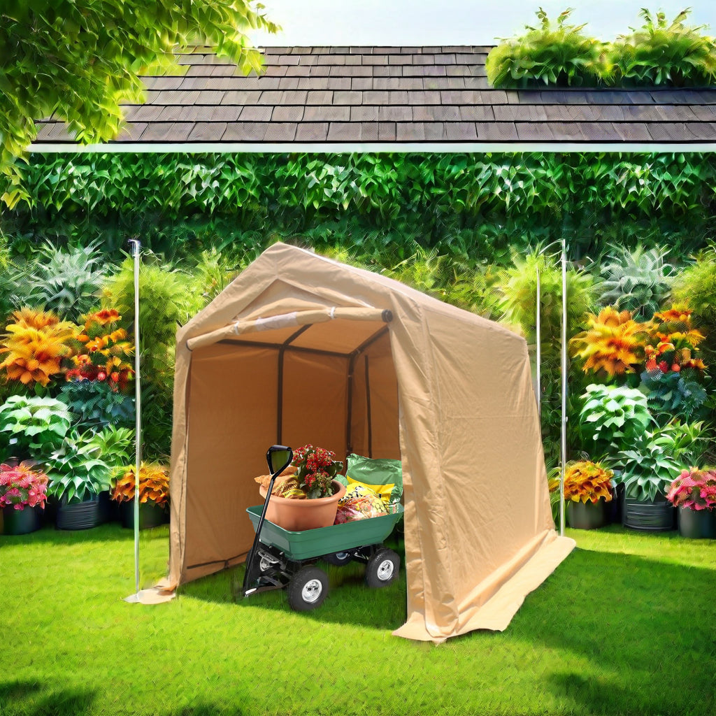 7X8 Ft Outdoor Portable Gazebo Storage Shelter Shed With 2 Roll Up Zipper Doors & Vents Carport For Motorcycle Waterproof And Uv Resistant Anti Snow Portable Garage Kit Tent, Sand Sand No Foundation Needed Garden & Outdoor American Design,American