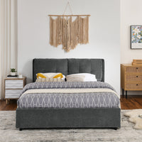 Queen Size Storage Upholstered Hydraulic Platform Bed With Integrated Headboard, Chenille Fabric, Gray Box Spring Not Required Queen Gray Composite Bedroom Luxury,Modern Bed Frame Chenille Chenille