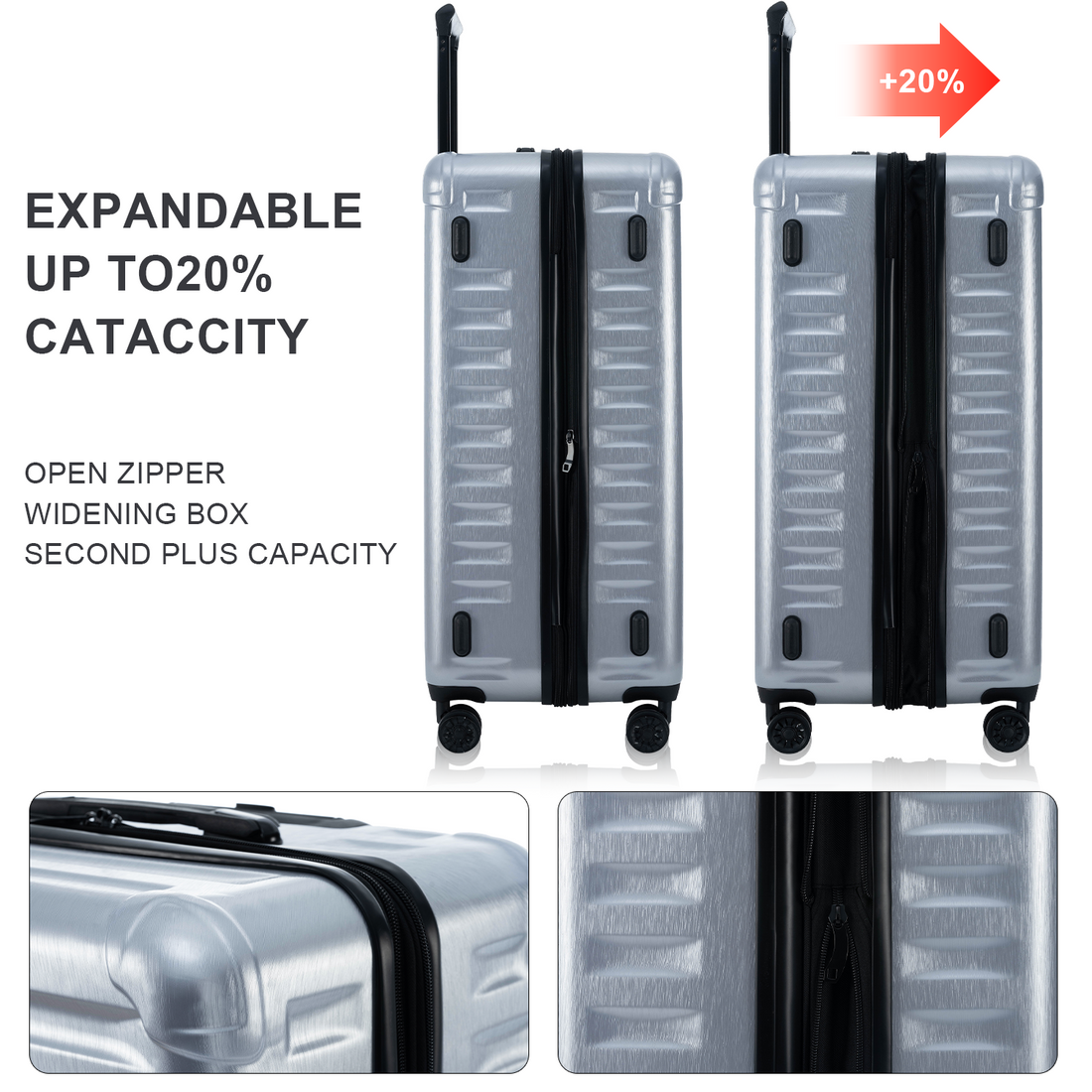 Luggage Sets Model Expandable Abs Pc 3 Piece Sets With Spinner Wheels Lightweight Tsa Lock 20 24 28 ,Silver Silver Abs Pc