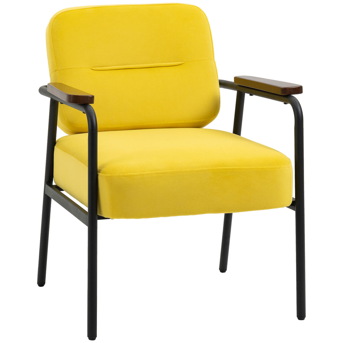 Homcom Modern Accent Chair With Cushioned Seat And Back, Upholstered Velvet Armchair For Bedroom, Living Room Chair With Arms And Steel Legs, Yellow Yellow Steel