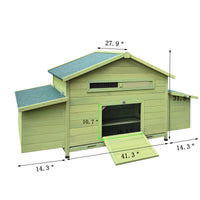 Wooden Chicken Coop Hen House Poultry Cage With 2 Sides Large Nesting Boxes,2 Free Range Doors Green Wood