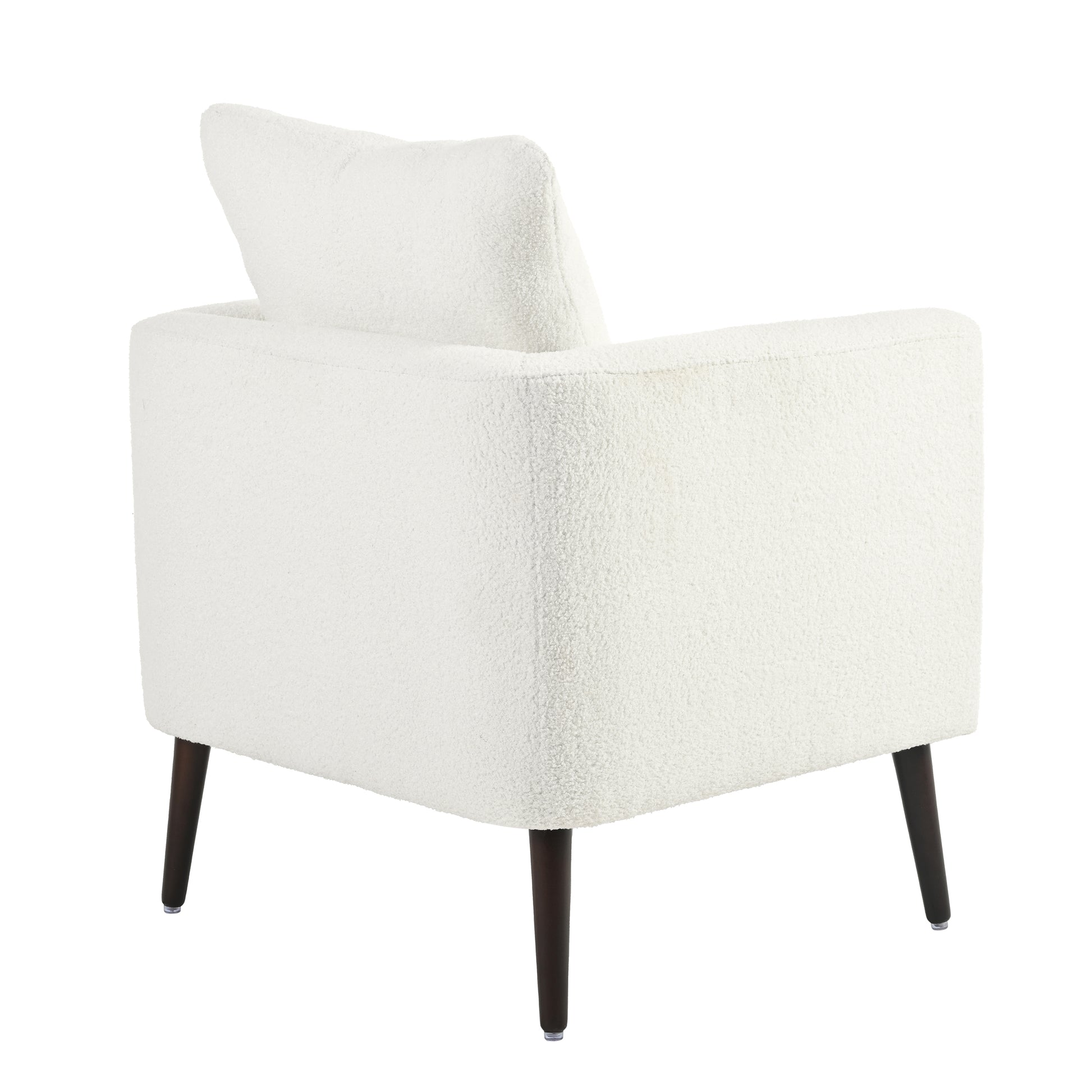 Teddy Fabric Accent Chair, Fabric Armchair Club Chair,Barrel Chair,Upholstered Arm Chair With Solid Wood Legs,Waist Pillow,Padded Single Chair For Living Room Bedroom Study Waiting Room,White White