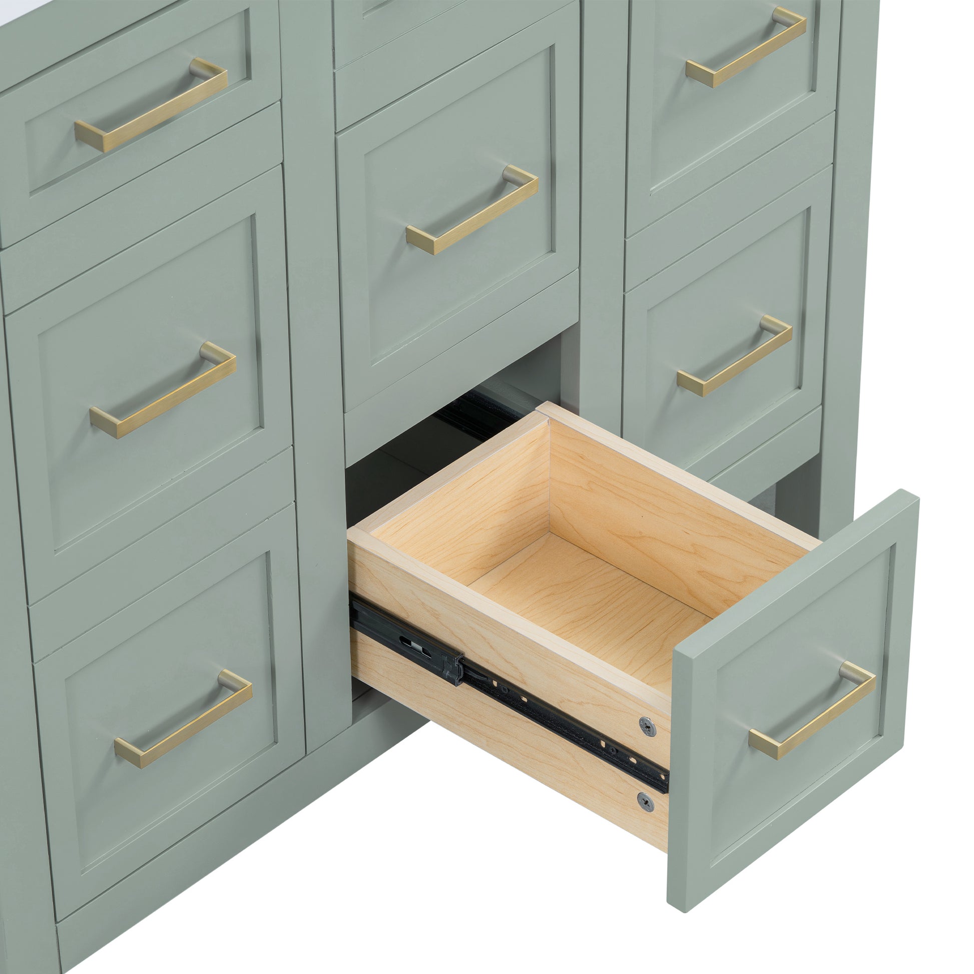 36" Bathroom Vanity Cabinet With Resin Integrated Sink 4 Drawers, 2 Doors Green Bathroom Solid Wood Mdf Resin