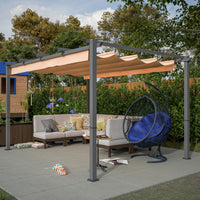 10' X 13' Aluminum Patio Pergola With Retractable Pergola Canopy, Backyard Shade Shelter For Porch, Outdoor Party, Garden, Grill Gazebo, Khaki Khaki Metal