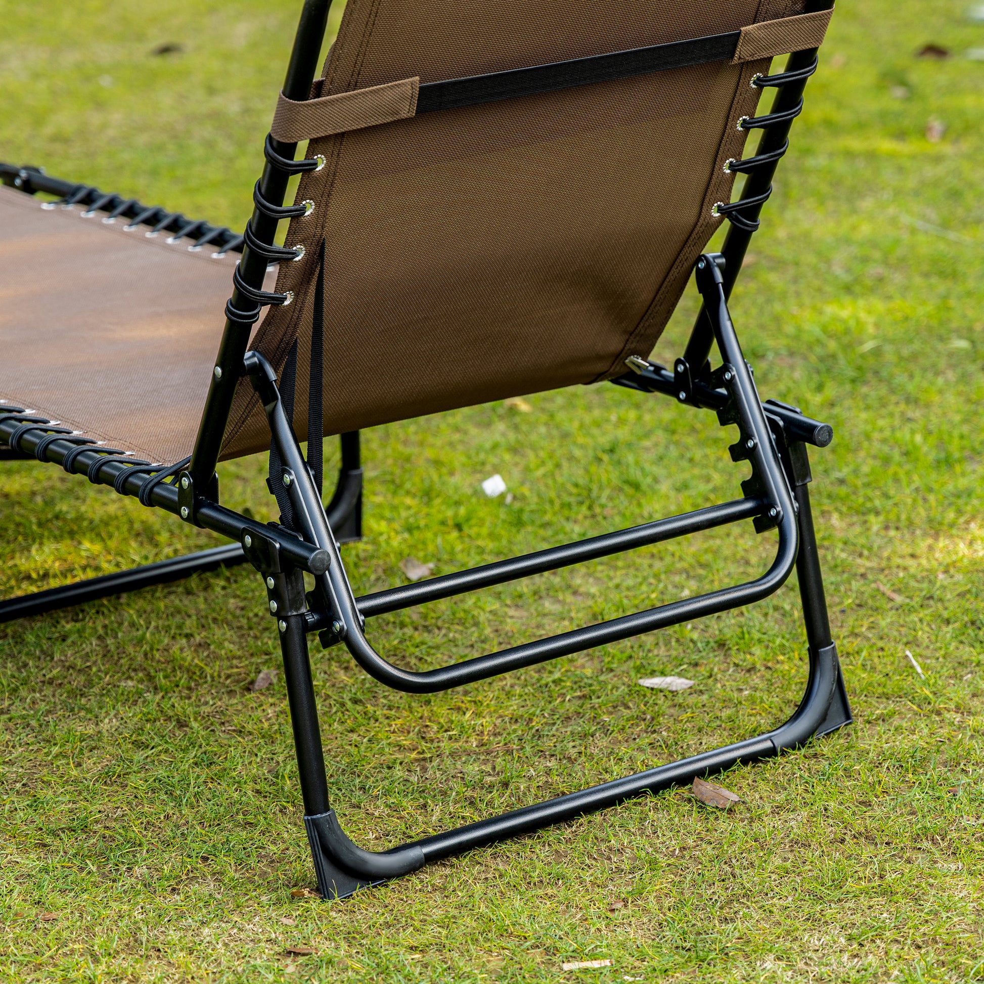 Outsunny Reclining Chaise Lounge Chair, Portable Sun Lounger, Folding Camping Cot, With Adjustable Backrest And Removable Pillow, For Patio, Garden, Beach, Brown Brown Fabric