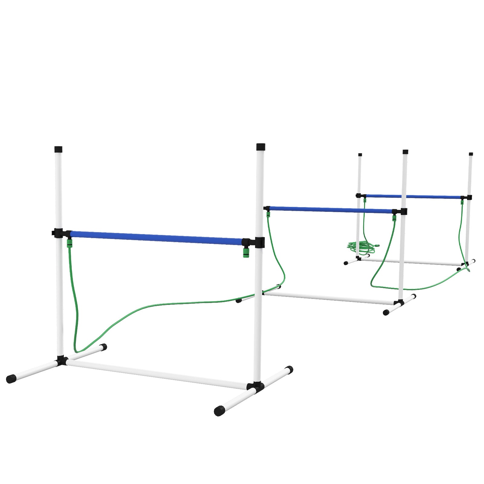 Pawhut 3 Piece Dog Agility Training Equipment Set, Dog Agility Set With Adjustable Height Hurdles, Spray Water Tube, Whistle, Carry Bag, White White Plastic
