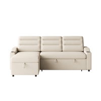 Mh83.5" Convertible Sleeper Combo Sofa, Convertible Sofa Bed Polyester Pullout Bed With Storage Recliner And Cup Holder For Living Room, Tight Spaces Beige Polyester Wood Primary Living Space Pine Foam Fabric 3 Seat