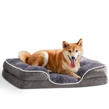 Memory Foam Pet Bed For Small Dogs & Cats With Washable Removable Cover Non Slip Base Waterproof Liner Egg Crate Foam For Improved Sleep, Gray,Small Gray Fabric