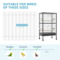 Pawhut 54" Extra Large Portable Rolling Iron Aviary Flight Bird Cage And Accessories Black Iron