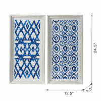 Set Of 2 Blue And White Hanging Sculptures, Modern Wall Art Decor, 12.5" X 24.5" White Blue Wood