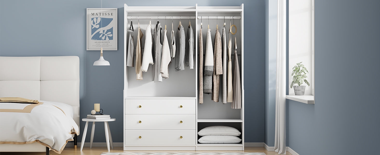 Open Wooden Wardrobe Storage For Bedroom, White White Particle Board