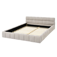 Queen Size Upholstered Bed Frame With Thick Fabric, Chenille Fabric Grounded Queen Size Platform Bed With Headboard And Solid Frame. No Box Spring Needed, Beige 68''*86.5''*23.5'' Box Spring Not