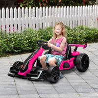 Aosom 24V 7.5 Mph Electric Go Kart With Adjustable Seat, Drifting Car Battery Powered Ride On Toy Outdoor With Slow Start, Button Start, Music, Honking Horn, Lights, For 6 12 Years Old, Pink Pink Plastic