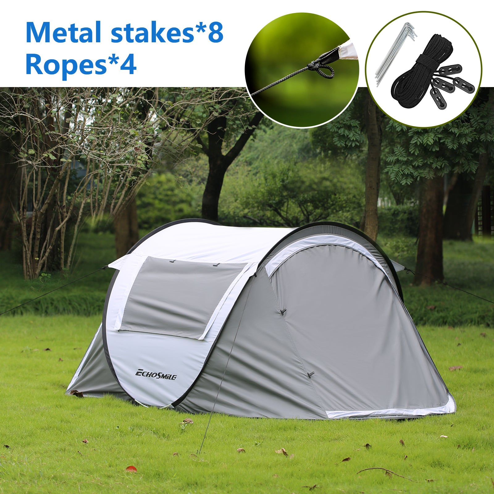 2 Person White Gray Pop Up Camping Tent White Gray Polyethylene