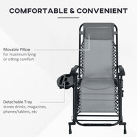 Outsunny 2 Pieces Outdoor Rocking Chairs, Foldable Reclining Zero Gravity Lounge Rocker With Pillow, Cup & Phone Holder, Combo Design With Folding Legs, Gray Gray Steel