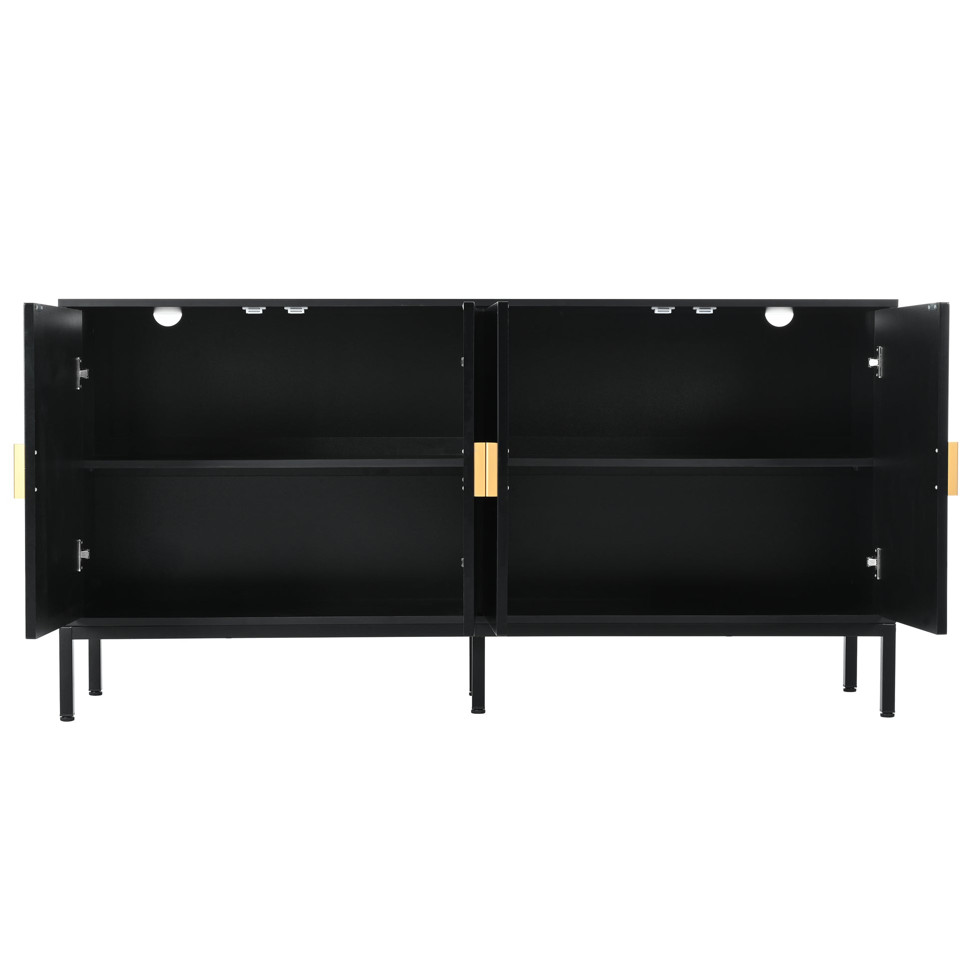 Exquisite Vertical Striped Four Door Sideboard With Sturdy Metal Legs And Semi Circular Handles, Suitable For Study, Entryway And Living Room Black Primary Living Space American Design Mdf