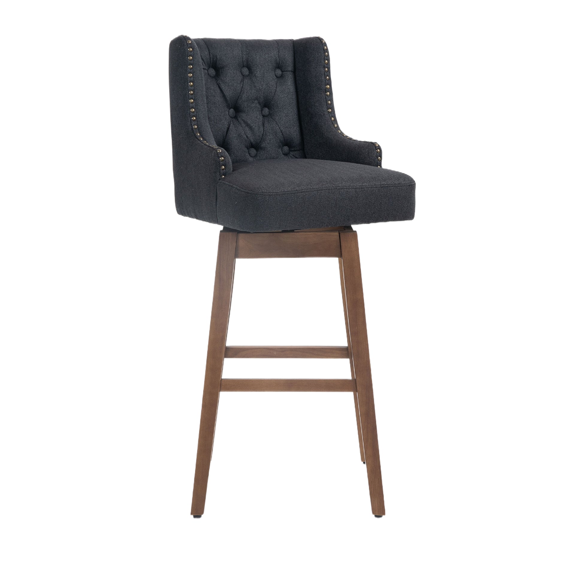 Coolmore Bar Stools Set Of 2 Counter Height Chairs With Footrest For Kitchen, Dining Room And 360 Degree Solid Wood Legs Swivel Bar Stools Set Of 2 Black Linen Black Foam Linen