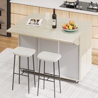 K&K 51.2"W Ash Veneer Not Cheap Paper Solid Wood Handwoven Kitchen Island With Drop Leaf, Coastal Kitchen Island On Wheels With Internal Storage Rack, Rolling Kitchen Cart, Champagne Champagne