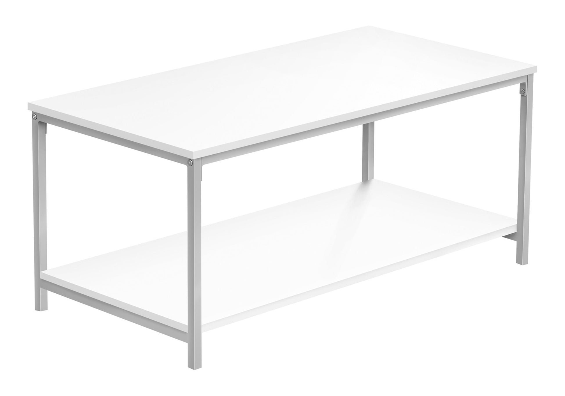 Coffee Table, Accent, Cocktail, Rectangular, Living Room, 40"L, White Laminate, Grey Metal, Contemporary, Modern White Mdf