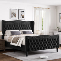 Lift Up Velvet Black Full Size Bed Box Spring Not Required Full Black Wood Light Brown Bedroom American Design Poplar Slat Beds Foam Velvet Upholstered