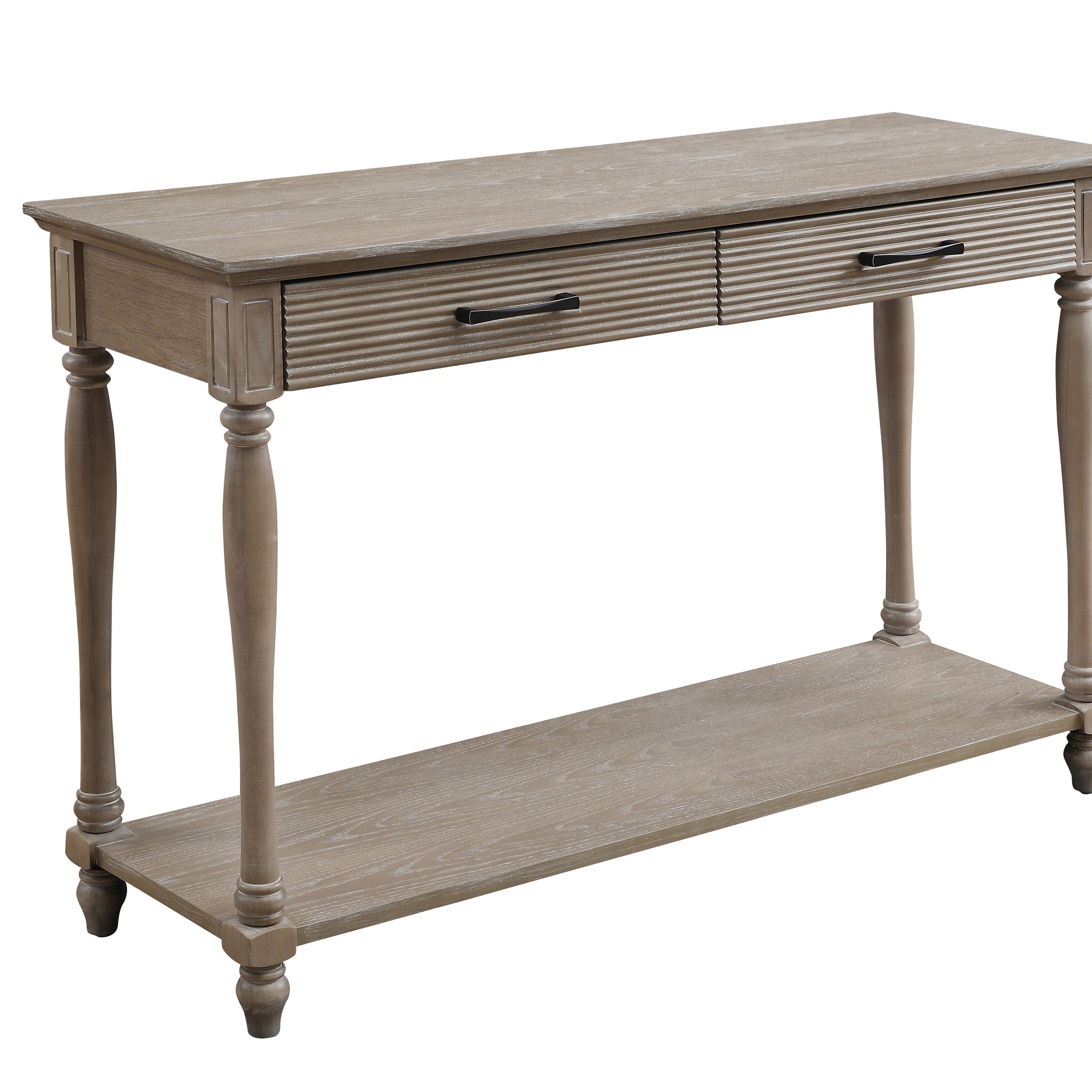 Weathered Oak 2 Drawer Sofa Table With Shelf Oak Primary Living Space Traditional Drawers Rectangular Solid Wood Mdf