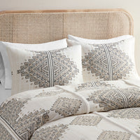 4 Piece Printed Duvet Cover Set With Throw Pillow King Black Ivory Polyester