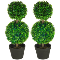 Homcom Artificial Plant For Home Decor Indoor & Outdoor Fake Plants Artificial Tree In Pot, 2 Ball Boxwood Topiary Tree For Home Office, Living Room Decor, Green Green Plastic