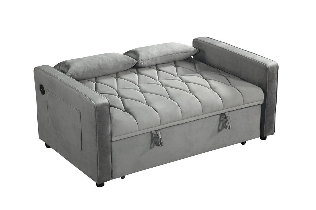 3 In 1 Sleeper Sofa Couch Bed Twin Gray Fabric