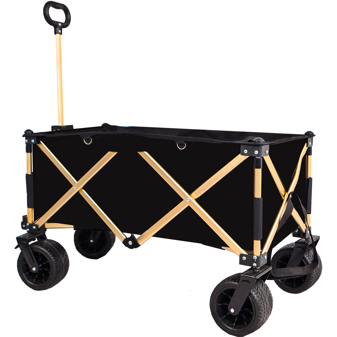 Aluminum Alloy Folding Wagon, Heavy Duty Utility Beach Wagon Cart For Sand With Big Wheels, Adjustable Handle&Drink Holders For Shopping, Camping,Garden And Outdoor Black Garden & Outdoor American Design Fabric Steel